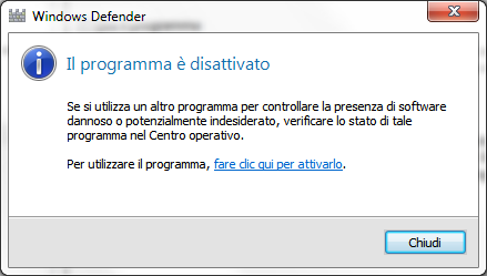 Avviso Windows Defender